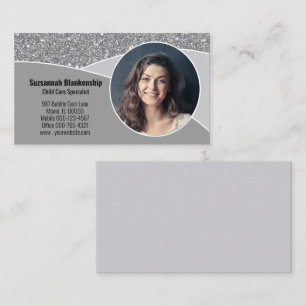 Tarjeta De Visita Niñera Profesional Faux Brillo de Plata Fotografía