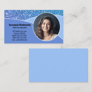 Tarjeta De Visita Niñera Profesional Foto Azul Brillo Falso