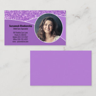 Tarjeta De Visita Niñera Profesional Foto Purpura Brillo Falso