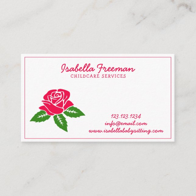 Tarjeta De Visita Niñera Rosa floral moderno canguro (Anverso)