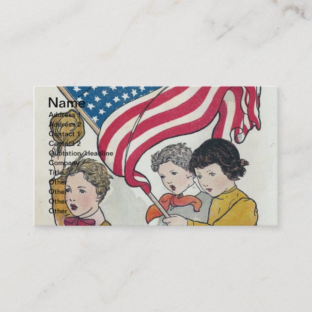 Tarjeta De Visita Niños de la época de la cosecha y Falg Americano (Anverso)