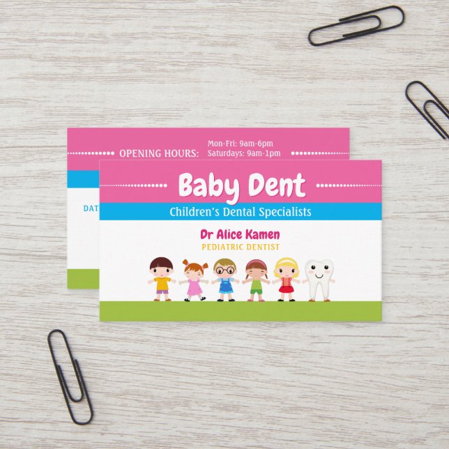 Tarjeta De Visita Niños felices y dientes | Dentista pediátrico (Anverso/Reverso In Situ)