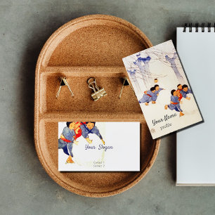 Tarjeta De Visita Niños japoneses rodando grandes bolas de nieve