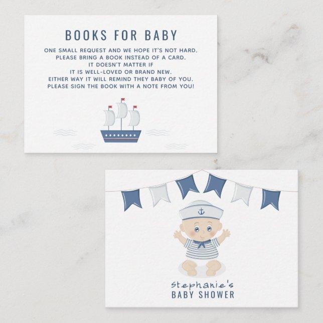Tarjeta De Visita Niños náuticos: Baby Shower Books para el bebé (Anverso / Reverso)
