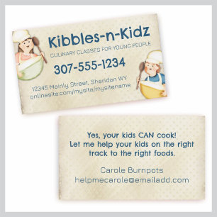 Tarjeta De Visita Niños niños niños chicas clase de cocina culinaria