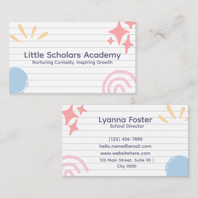 Tarjeta De Visita Niños profesionales creativos y alegres limpios (Anverso / Reverso)