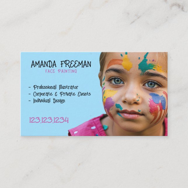 Tarjeta De Visita Niños rosas y azules únicos enfrentan pintador (Anverso)