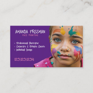 Tarjeta De Visita Niños rosas y morados únicos enfrentan pintador