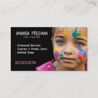 Tarjeta De Visita Niños rosas y negros únicos enfrentan pintador