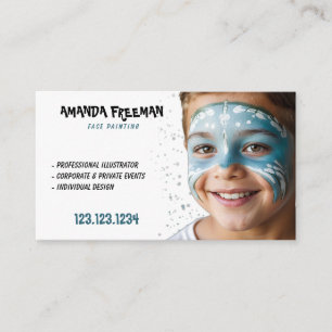 Tarjeta De Visita Niños únicos azules y blancos enfrentan pintura
