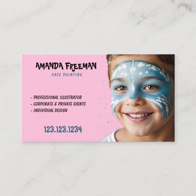 Tarjeta De Visita Niños únicos azules y rosados enfrentan pintura (Anverso)