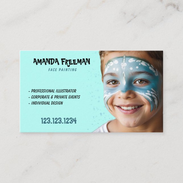 Tarjeta De Visita Niños únicos azules y Verde azulados enfrentan pin (Anverso)