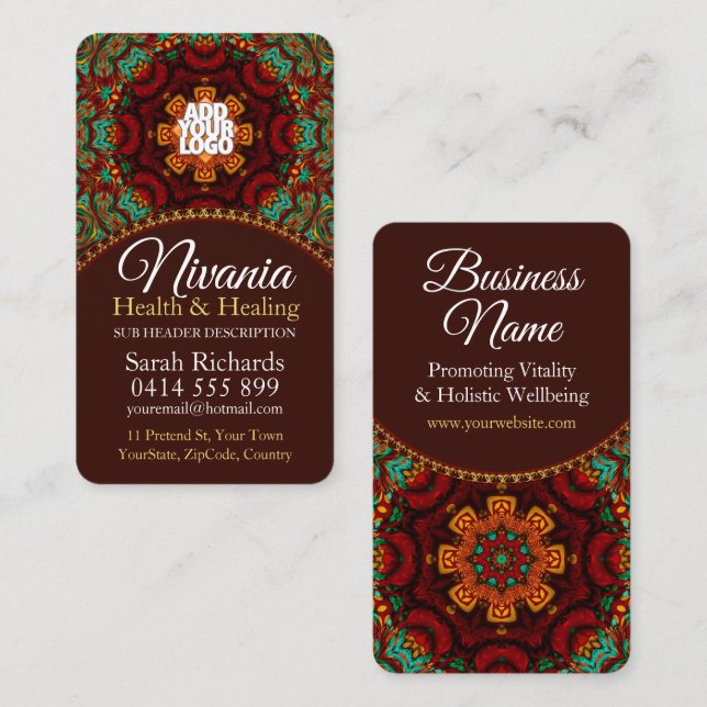 Tarjeta De Visita Nirvania Earth Agrega tu logotipo Mandala Wellness (Anverso / Reverso)