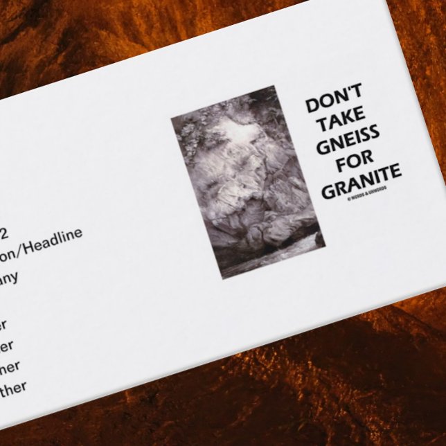 Tarjeta De Visita No tome Gneiss por granito (Humor Geológico) (Geologists and rock fans will enjoy this "Don't Take Gneiss For Granite" business card)
