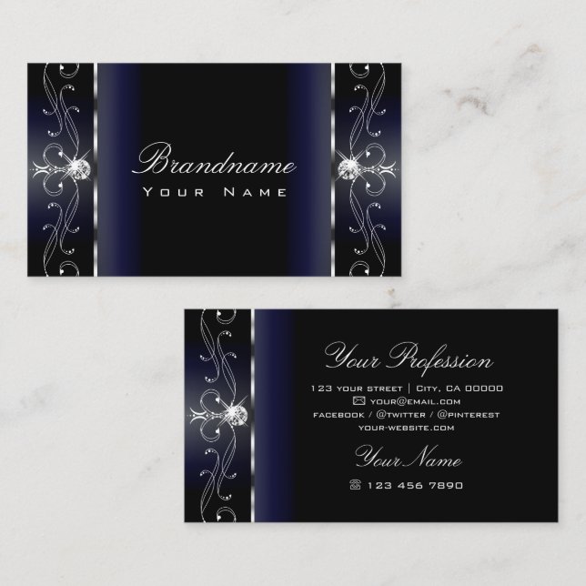 Tarjeta De Visita Noble azul blanco blanco calcinado Joyas Ornamenta (Anverso / Reverso)