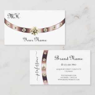 Tarjeta De Visita Noble blanco y oro Rosa con Monograma lujoso