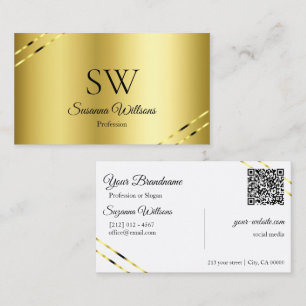 Tarjeta De Visita Noble Gold con líneas brillantes Código QR Monogra