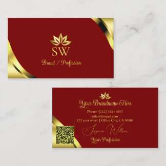 Tarjeta De Visita Noble Gold Esquina con Código QR de Monograma en R