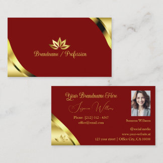 Tarjeta De Visita Noble Gold Esquinas en Rojo con Pétalos y Foto