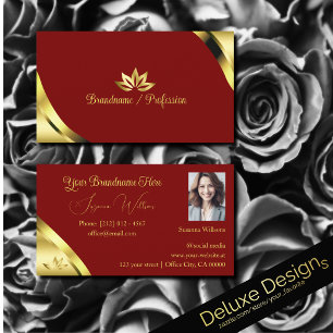 Tarjeta De Visita Noble Gold Esquinas en Rojo con Pétalos y Foto
