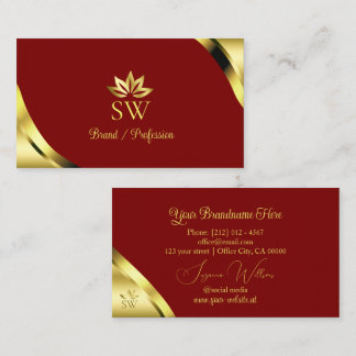 Tarjeta De Visita Noble Gold Esquinas sobre Rojo Oscuro con Monogram