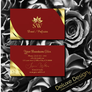 Tarjeta De Visita Noble Gold Esquinas sobre Rojo Oscuro con Monogram