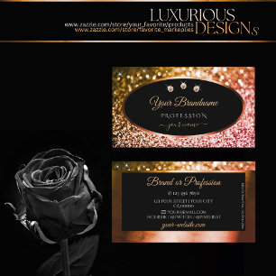 Tarjeta De Visita Noble Naranja Ombre Rosa Purpurina Negro y Diamant