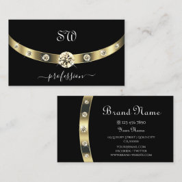 Tarjeta De Visita Noble Negro y Dorado con Monograma Profesional