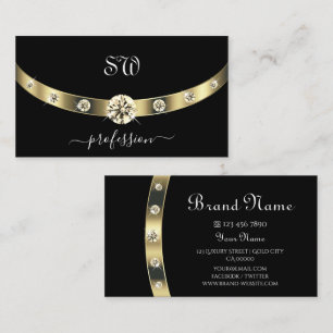 Tarjeta De Visita Noble Negro y Dorado con Monograma Profesional
