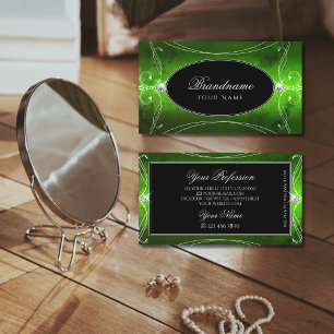Tarjeta De Visita Noble Ornate Verde Negro Esparkle Diamonds Lujo