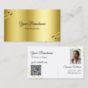 Tarjeta De Visita Noble Oro con líneas brillantes Foto y código QR