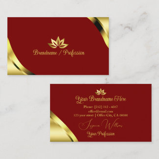 Tarjeta De Visita Noble Oro Esquinas sobre Rojo Oscuro con Pétalos B