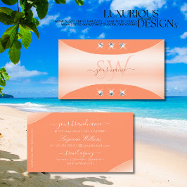 Tarjeta De Visita Noble Peach with Sparkling Diamonds and Monogram