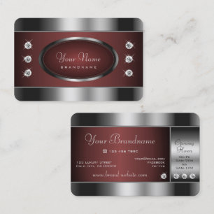 Tarjeta De Visita Noble Plata y Borgoña con Diamantes Brillantes