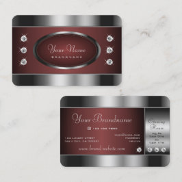 Tarjeta De Visita Noble plata y borgoña con diamantes espumosos