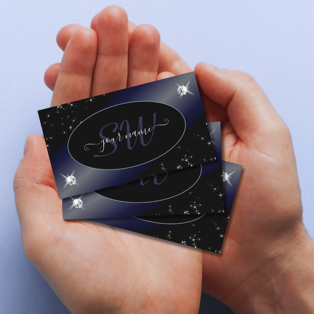Tarjeta De Visita Noble Purpurina Azul Negro Estrellas Iniciales de  (Subido por el creador)