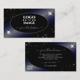 Tarjeta De Visita Noble Purpurina azul negro estrena diamantes con l