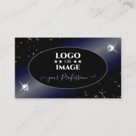 Tarjeta De Visita Noble Purpurina azul negro estrena diamantes con l