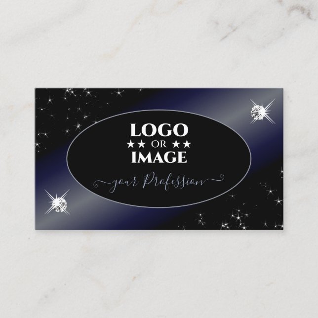 Tarjeta De Visita Noble Purpurina azul negro estrena diamantes con l (Anverso)