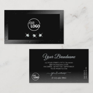 Tarjeta De Visita Noble Shimmery Black Sparkling Diamantes con logot
