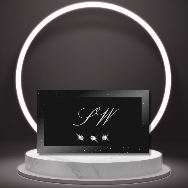 Tarjeta De Visita Noble Shimmery Black Sparkling Diamonds Monograma (Subido por el creador)