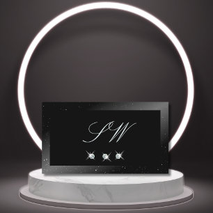 Tarjeta De Visita Noble Shimmery Black Sparkling Diamonds Monograma