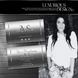 Tarjeta De Visita Noble Shimmery Silver Sparkle Diamonds Iniciales