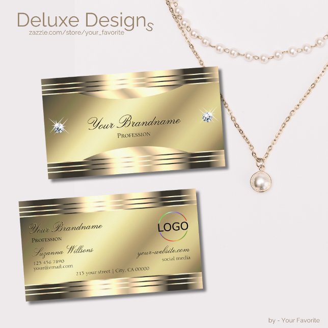 Tarjeta De Visita Noble y Shimmery Gold con brillantes diamantes y l (Subido por el creador)