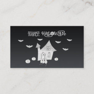 Tarjeta De Visita Noche de Halloween con casa embrujada, murciélagos