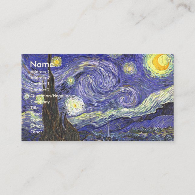 Tarjeta De Visita Noche estrellada de Vincent van Gogh (Anverso)