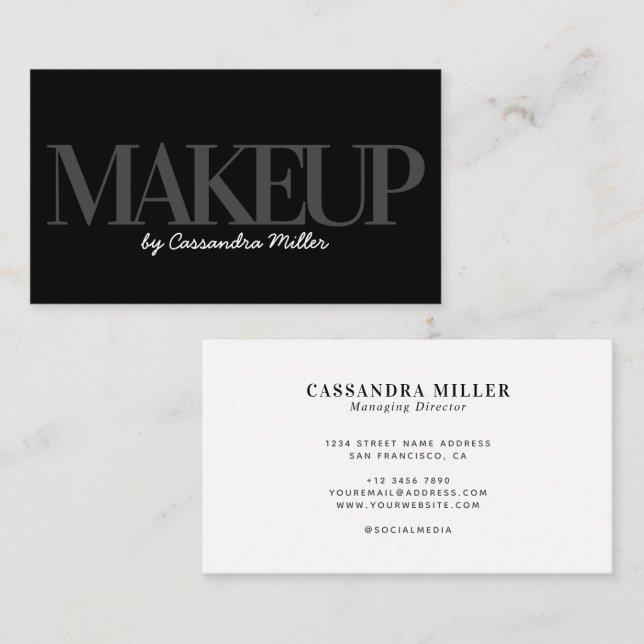 Tarjeta De Visita Nombra de artista de maquillaje gris negro Nombre  (Anverso / Reverso)