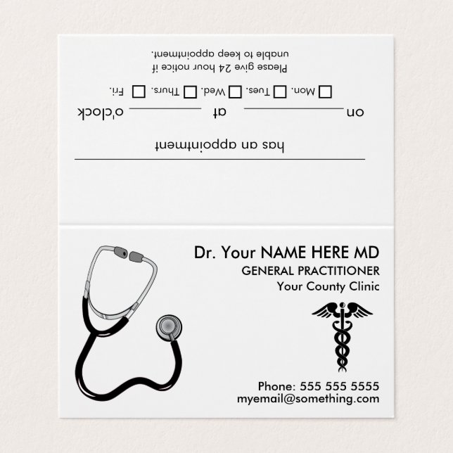 Tarjeta De Visita Nombramiento blanco de Stethoscope médica (Exterior desplegado)