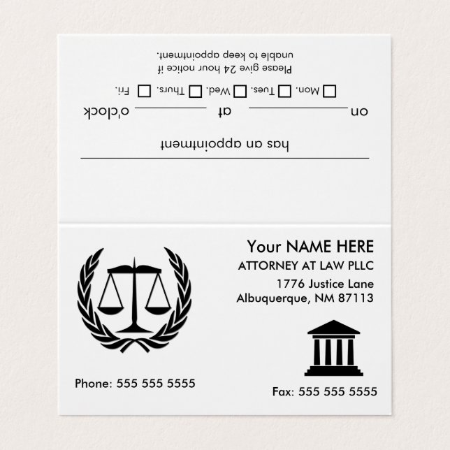 Tarjeta De Visita Nombramiento de abogado blanco (Exterior desplegado)