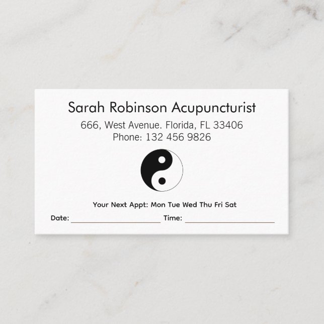 Tarjeta De Visita Nombramiento de acupuntor (Anverso)